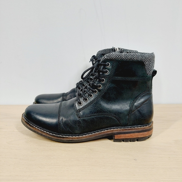 Crevo Regent Black Leather Lace‑Up Combat Style Boots Side Zip 706 - Picture 1 of 10